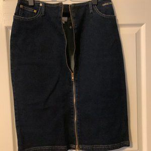 Aztec Rose Jean Skirt, Australian Brand Surf Skirt, Dark Denim, Zipper Skirt